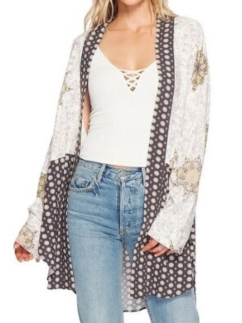 Free People Forget Me Knot Kimono Women’s Size Large Tie Front